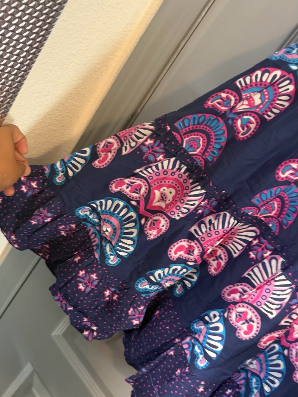 Caroline Constas Navy Dress with Pink & Teal Motif - Picture 6 of 9